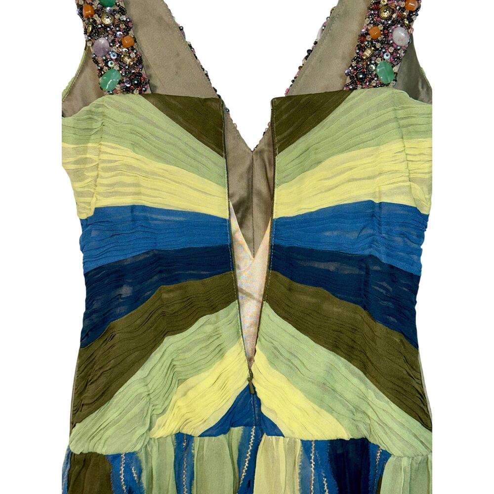 NWT Mandalay Quartz Green Blue Silk Beaded Sequin Midi Evening Gown Dress Size 6 - Picture 10 of 16